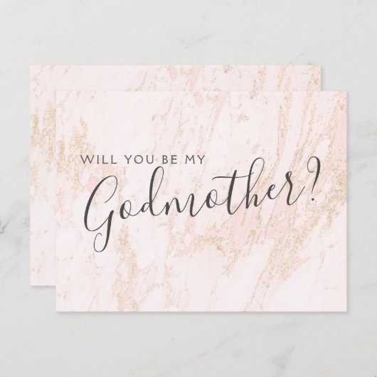 Roze Marble Gold Glitter Godmoeder Voorstel Kaart (Voorkant / Achterkant)