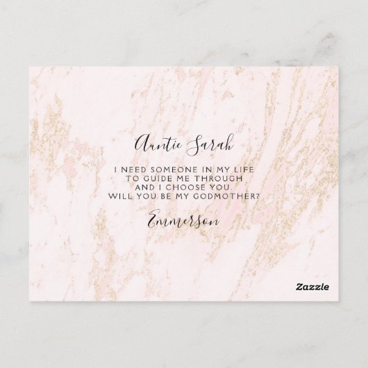 Roze Marble Gold Glitter Godmoeder Voorstel Kaart (Achterkant)