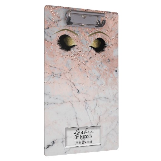 Roze marble Gold Makeup Eyes Lashes Personalized Klembord (Rechts)