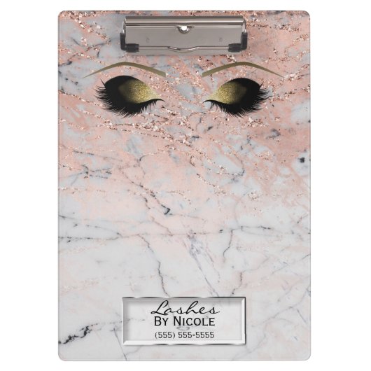 Roze marble Gold Makeup Eyes Lashes Personalized Klembord (Voorkant)