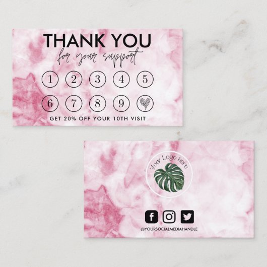 Roze Marble Makeup Hair Logo Loyalty Kaart Visitekaartje (Voorkant / Achterkant)