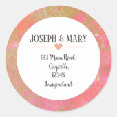 Roze Marble Modern Wedding return address Ronde Sticker (Voorkant)