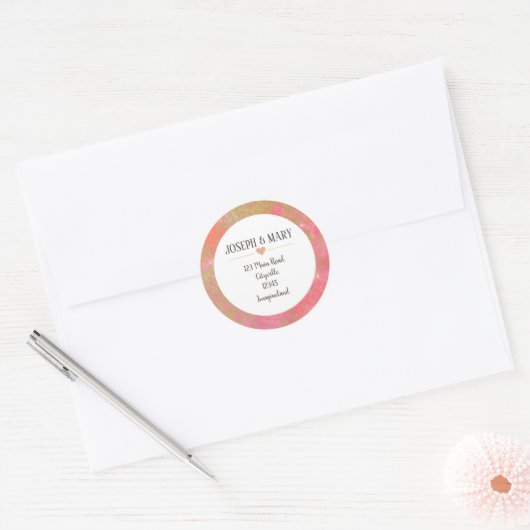 Roze Marble Modern Wedding return address Ronde Sticker (Envelop)
