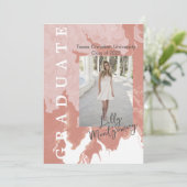 Roze Marble Photo Afstuderen Announcement Card Kaart (Staand voorkant)