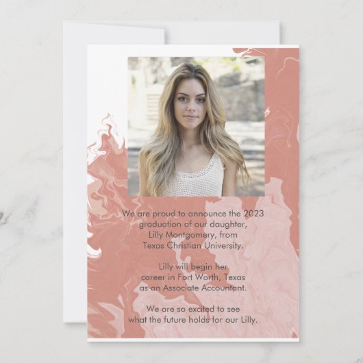 Roze Marble Photo Afstuderen Announcement Card Kaart (Achterkant)