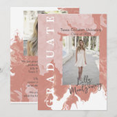 Roze Marble Photo Afstuderen Announcement Card Kaart (Voorkant / Achterkant)