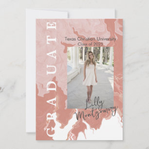 Roze Marble Photo Afstuderen Announcement Card Kaart