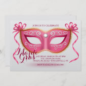Roze mardi Gras Mask Invitation Kaart (Voorkant / Achterkant)