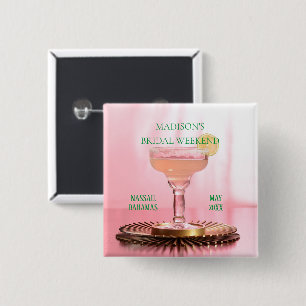 Roze Margarita Bruids Bachelorette Party Favoriet Vierkante Button 5,1 Cm
