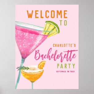 Roze Margarita Custom Bachelorette Party Welkom Poster
