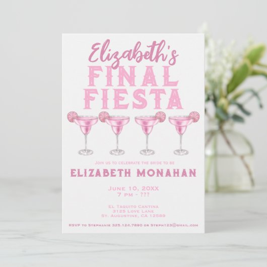 Roze Margarita Final Fiesta Bachelorette Kaart (Staand voorkant)