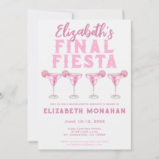 Roze Margarita Final Fiesta Bachelorette Weekend Kaart (Voorkant)