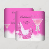 Roze Margaritagordijnen Hoge Hakken Feestje Kaart (Voorkant / Achterkant)