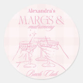 Roze Margs en Huwelijk Bachelorette Ronde Sticker (Voorkant)