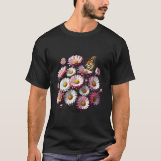 Roze Marguerite Madeliefjes Monarch Vlinder Sh T-shirt