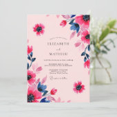 Roze Marine Artistieke Zomerbruiloft Kaart (Staand voorkant)