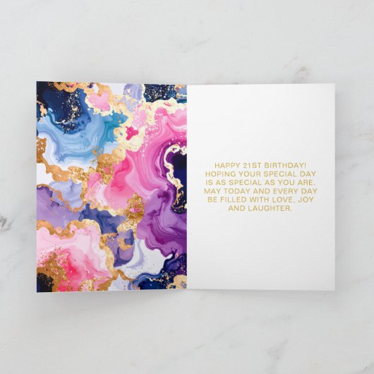 Roze, marine blauw en gouden inkt verjaardagsfeest kaart (Binnen)