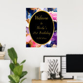 Roze, marine blauw en gouden inkt verjaardagsfeest poster (Thuiskantoor)