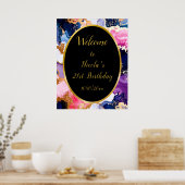 Roze, marine blauw en gouden inkt verjaardagsfeest poster (Keuken)