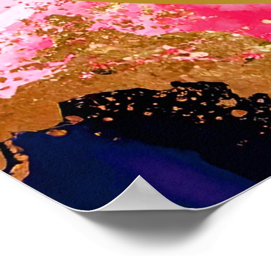 Roze, marine blauw en gouden inkt verjaardagsfeest poster (Hoek)