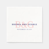 Roze Marine Blauw Monogram Trouwpapier Servetten (Voorkant)