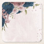 roze marine blauwe bloemen botanische bruiloft kartonnen onderzetters (Voorkant)