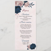 roze & marine bloemen & bladeren bruiloft menu (Voorkant)
