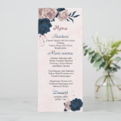 roze & marine bloemen & bladeren bruiloft menu (Staand voorkant)