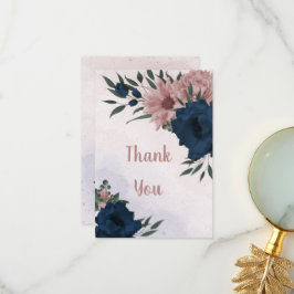 Roze & marine bloemen botanisch bedankkaart
