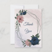 Roze & marine bloemen botanisch bedankkaart (Voorkant)