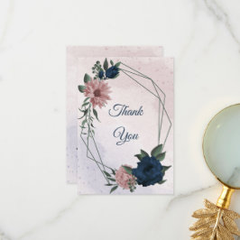 Roze & marine bloemen botanisch bedankkaart