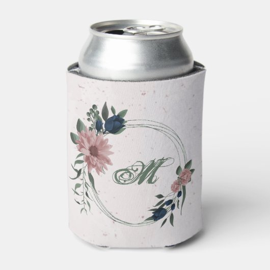 roze & marine bloemen botanisch blikjeskoeler (Blikje Voorkant)