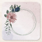 Roze & marine bloemen botanisch kartonnen onderzetters (Voorkant)