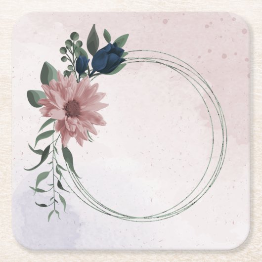 Roze & marine bloemen botanisch kartonnen onderzetters (Voorkant)