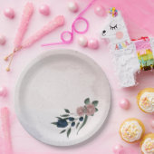 Roze & marine bloemen botanisch papieren bordje (Feest)