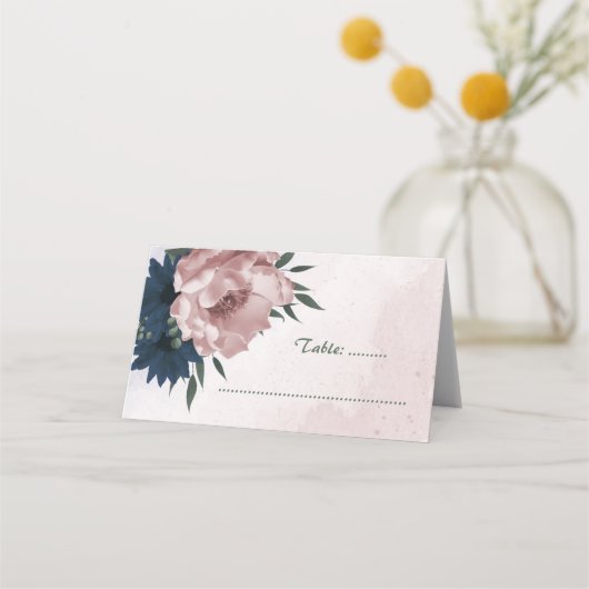 Roze & marine bloemen botanisch plaatskaartje (Voorkant)