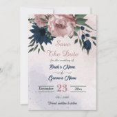 Roze & marine bloemen botanisch save the date (Voorkant)