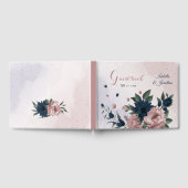 Roze & marine bloemen botanische bruiloft gastenboek (Volledig)
