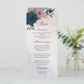 Roze & marine bloemen botanische bruiloft menu (Staand voorkant)