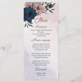 Roze & marine bloemen botanische bruiloft menu (Voorkant)