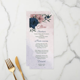 Roze & marine bloemen botanische bruiloft menu