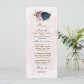 Roze & marine bloemen botanische bruiloft menu (Staand voorkant)