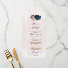 Roze & marine bloemen botanische bruiloft menu