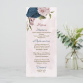 Roze & marine bloemen botanische bruiloft menu (Staand voorkant)