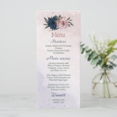 Roze & marine bloemen botanische bruiloft menu (Staand voorkant)