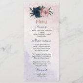 Roze & marine bloemen botanische bruiloft menu (Voorkant)