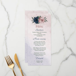 Roze & marine bloemen botanische bruiloft menu