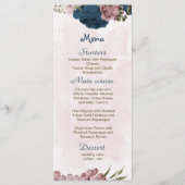 Roze & marine bloemen botanische bruiloft menu (Voorkant)