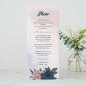 Roze & marine bloemen botanische bruiloft menu (Staand voorkant)