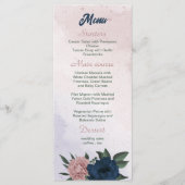 Roze & marine bloemen botanische bruiloft menu (Voorkant)